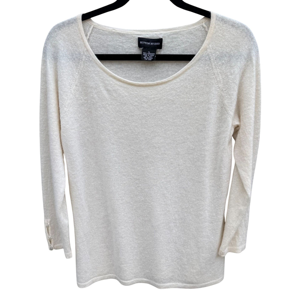 Sutton Studio Womens XL Luxury Cashmere Knit Scoop Neck Sweater Minimalist