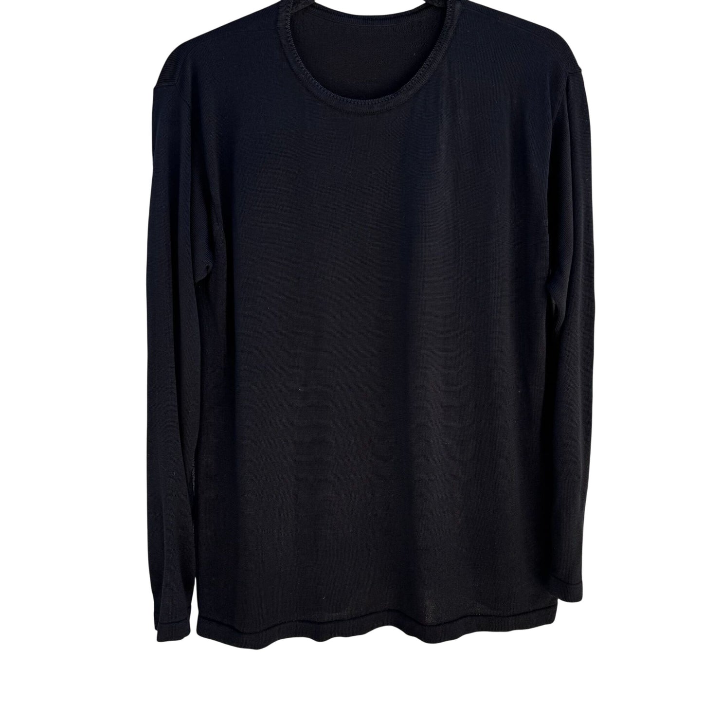 Womens Black Long-Sleeve Knit Crewneck Long Sleeve Minimalist Shirt Blouse Top