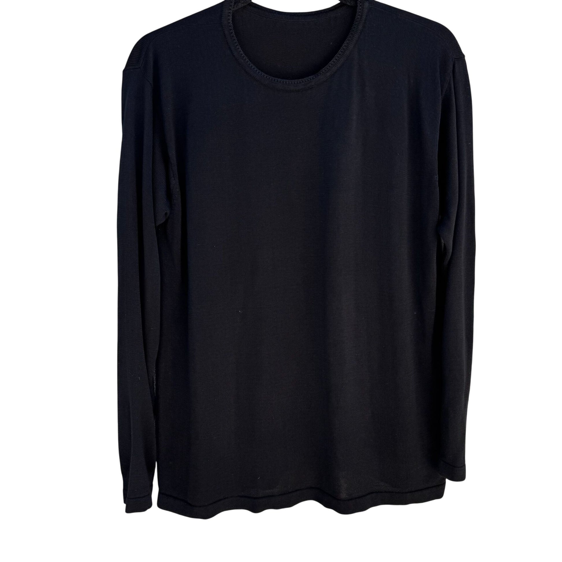 Womens Black Long-Sleeve Knit Crewneck Long Sleeve Minimalist Shirt Blouse Top