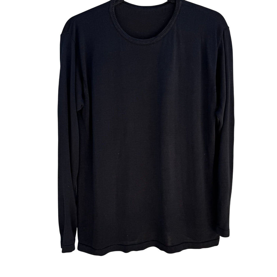 Womens Black Long-Sleeve Knit Crewneck Long Sleeve Minimalist Shirt Blouse Top