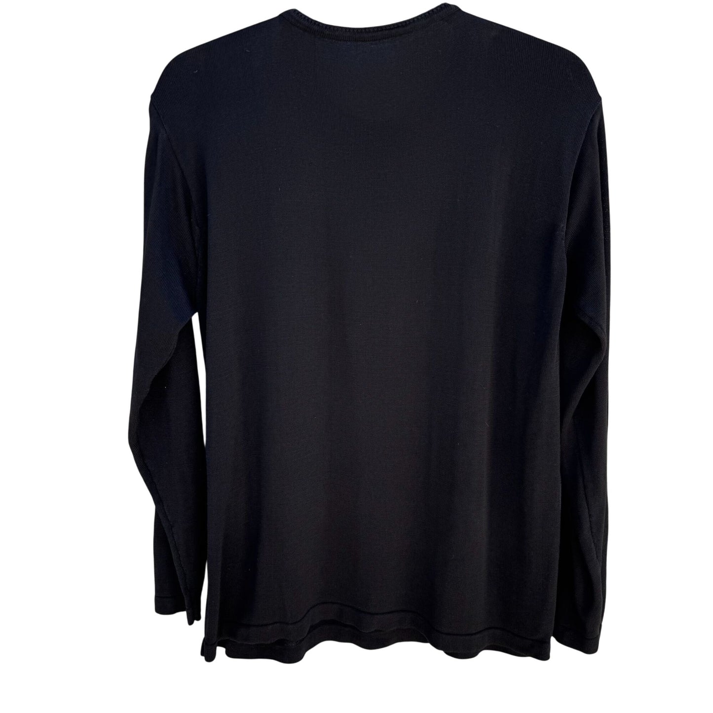 Womens Black Long-Sleeve Knit Crewneck Long Sleeve Minimalist Shirt Blouse Top