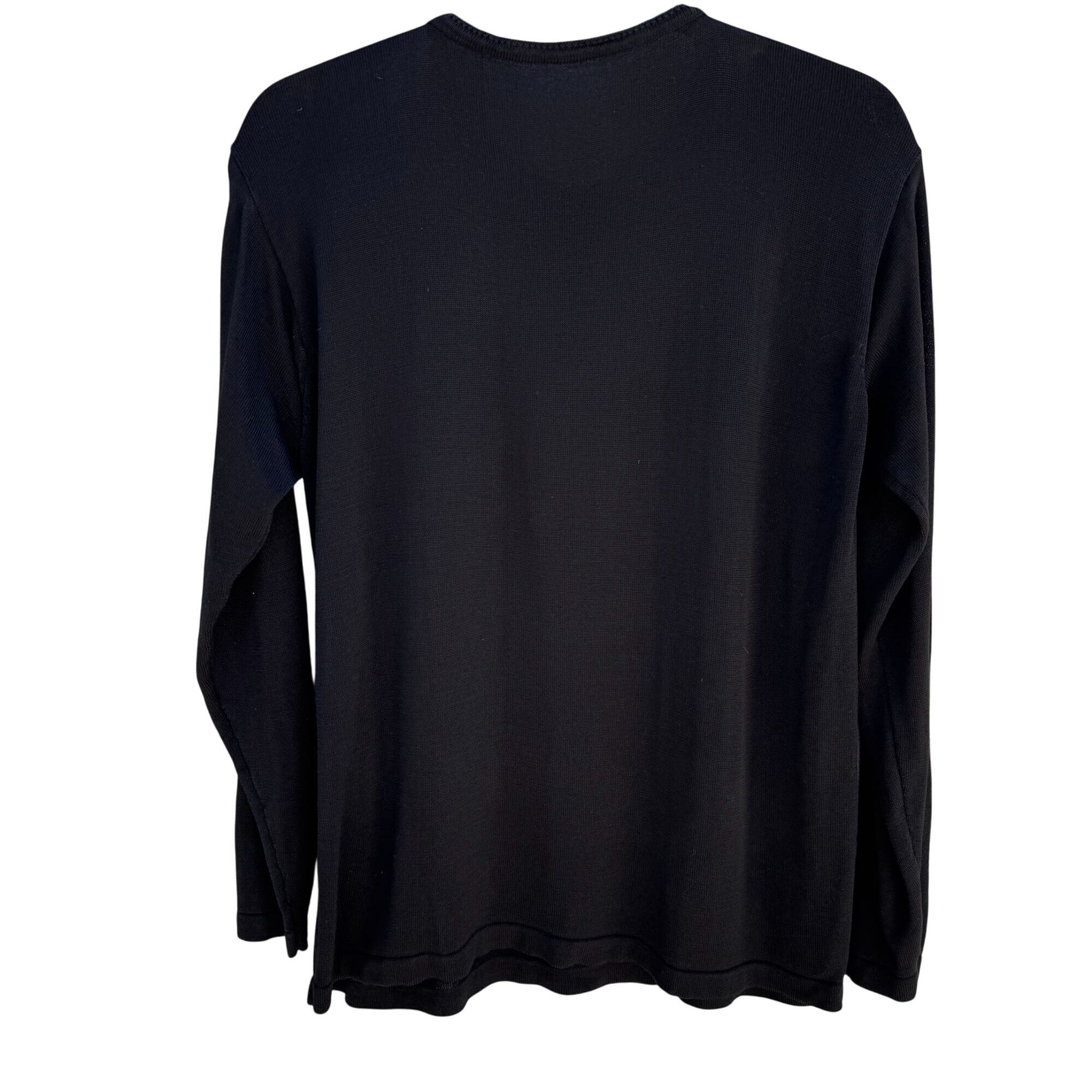 Womens Black Long-Sleeve Knit Crewneck Long Sleeve Minimalist Shirt Blouse Top