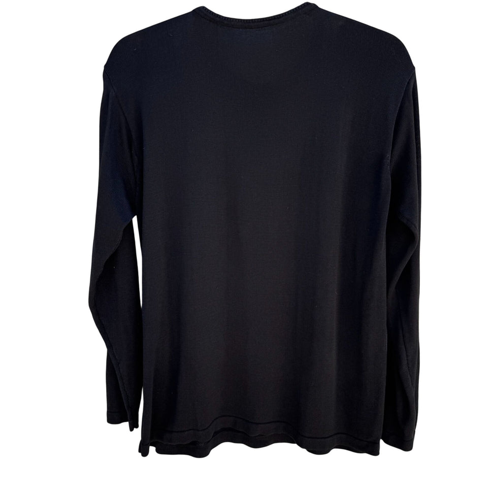 Womens Black Long-Sleeve Knit Crewneck Long Sleeve Minimalist Shirt Blouse Top