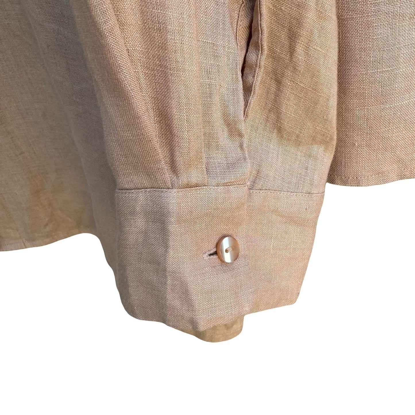 Sutton Studio Womens Tan 100% Linen 2 Piece Set Button Down Shirt Tank Top L