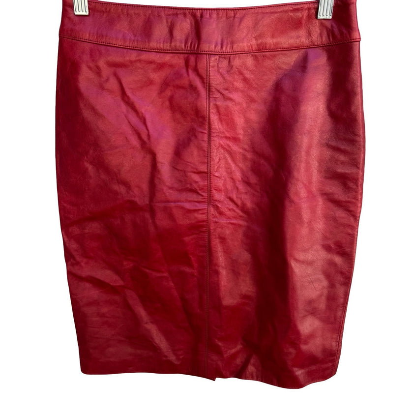 Laundry Shelli Segal Vintage Y2K Red Leather Biker Chic Moto Edgy Pencil Skirt 2