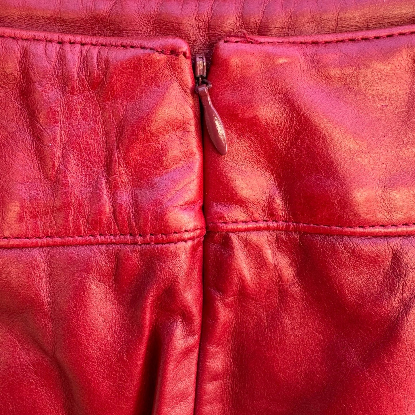 Laundry Shelli Segal Vintage Y2K Red Leather Biker Chic Moto Edgy Pencil Skirt 2