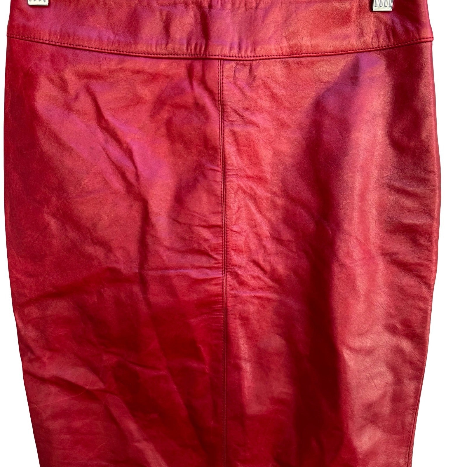 Laundry Shelli Segal Vintage Y2K Red Leather Biker Chic Moto Edgy Pencil Skirt 2