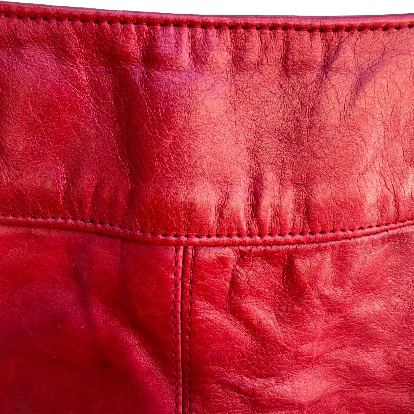 Laundry Shelli Segal Vintage Y2K Red Leather Biker Chic Moto Edgy Pencil Skirt 2