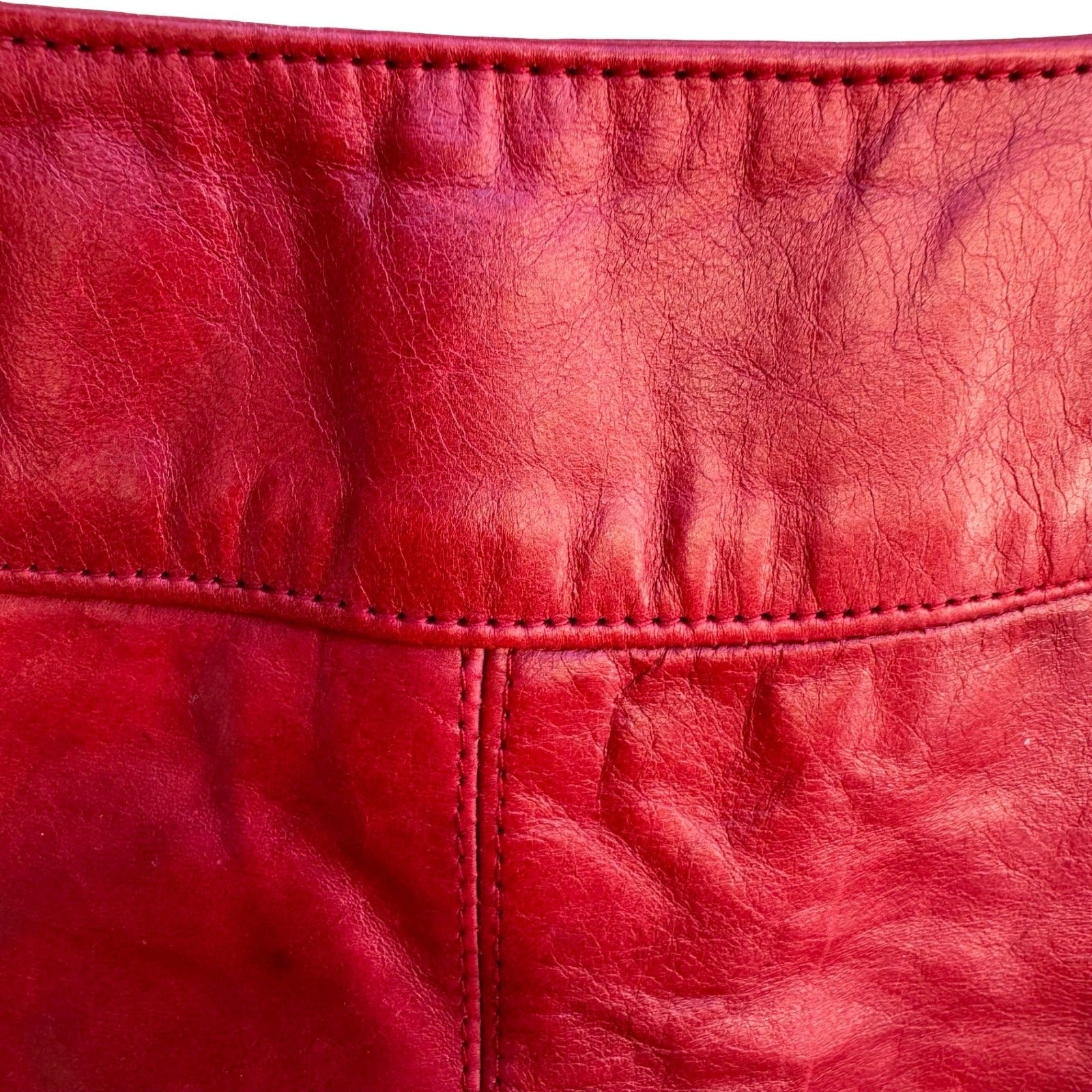Laundry Shelli Segal Vintage Y2K Red Leather Biker Chic Moto Edgy Pencil Skirt 2