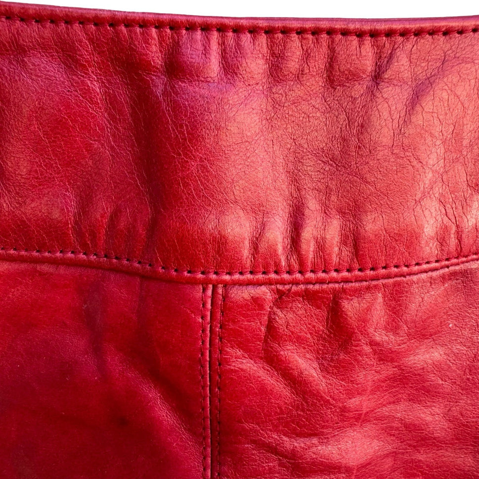 Laundry Shelli Segal Vintage Y2K Red Leather Biker Chic Moto Edgy Pencil Skirt 2