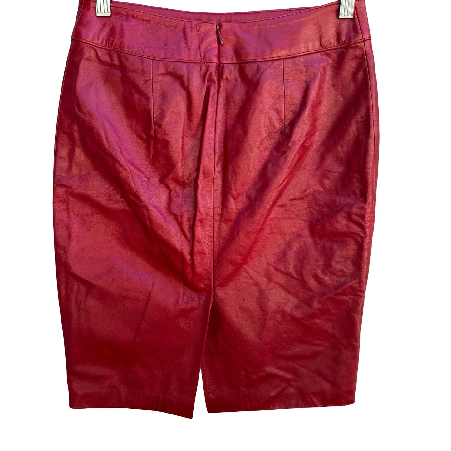 Laundry Shelli Segal Vintage Y2K Red Leather Biker Chic Moto Edgy Pencil Skirt 2