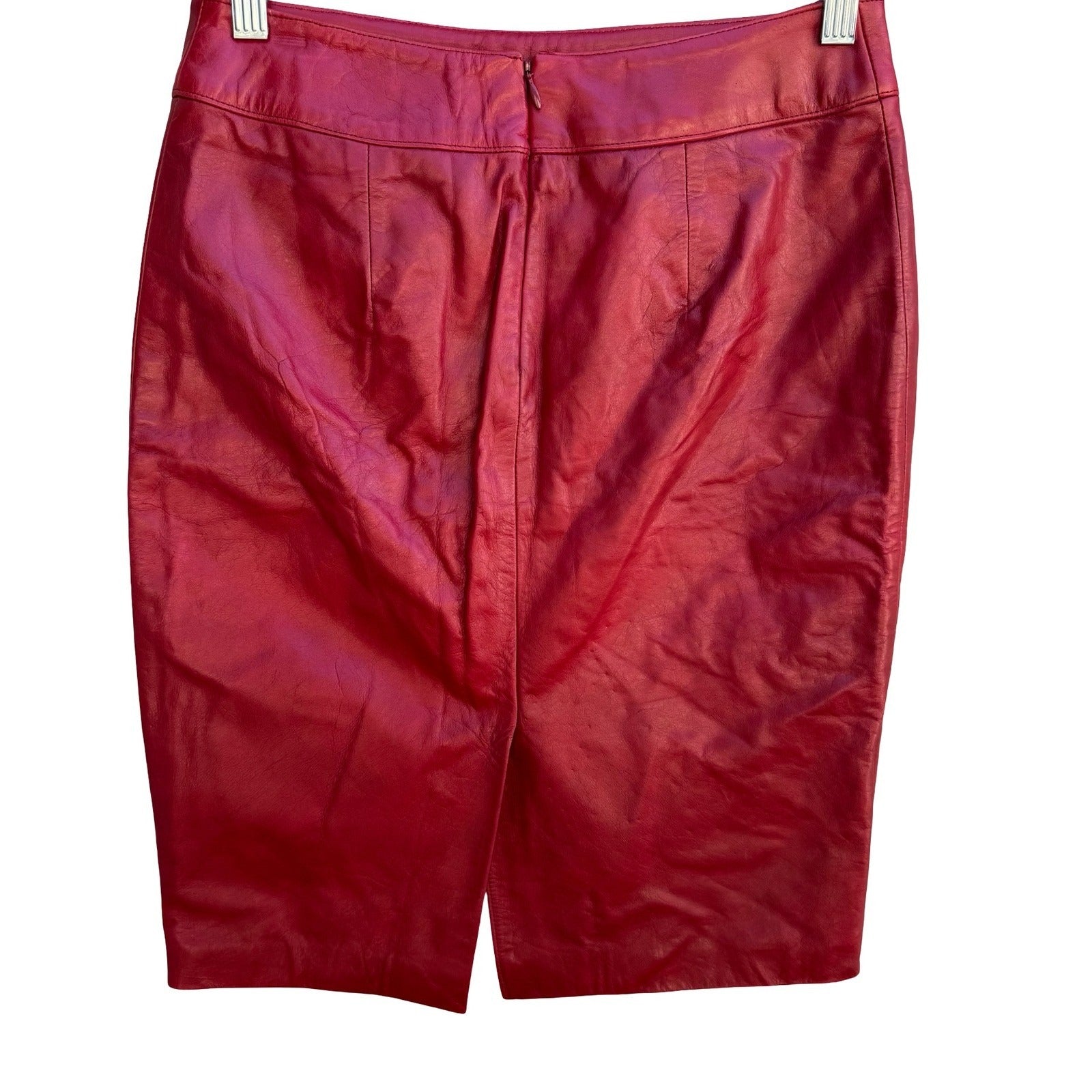 Laundry Shelli Segal Vintage Y2K Red Leather Biker Chic Moto Edgy Pencil Skirt 2