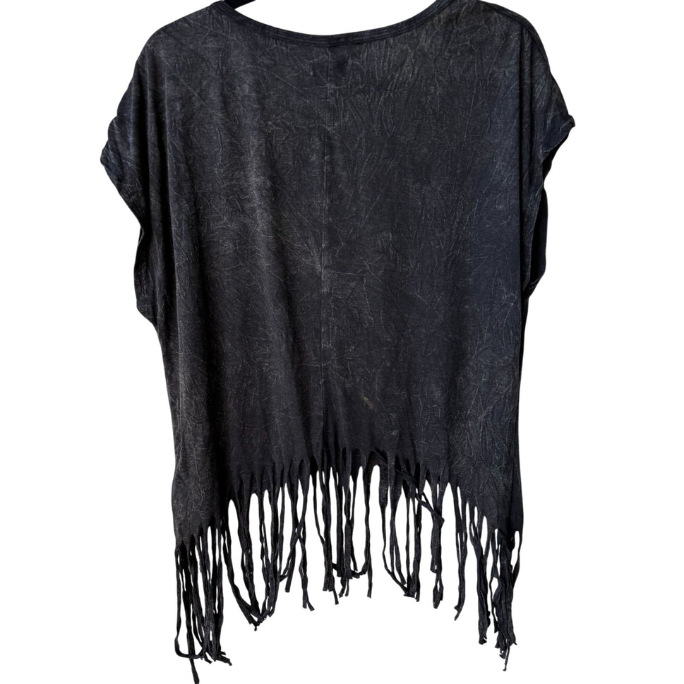 Bongo Vintage Y2K Boho Fringe Feather Peacock Rhinestone Festival Crop Top 1X