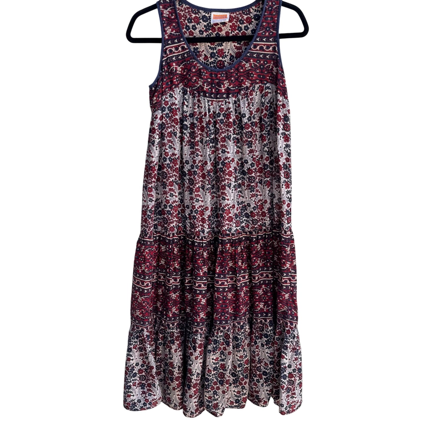 Kaiser Floral Red Blue Hippie Sleeveless India Cotton Boho Festival Maxi Dress M