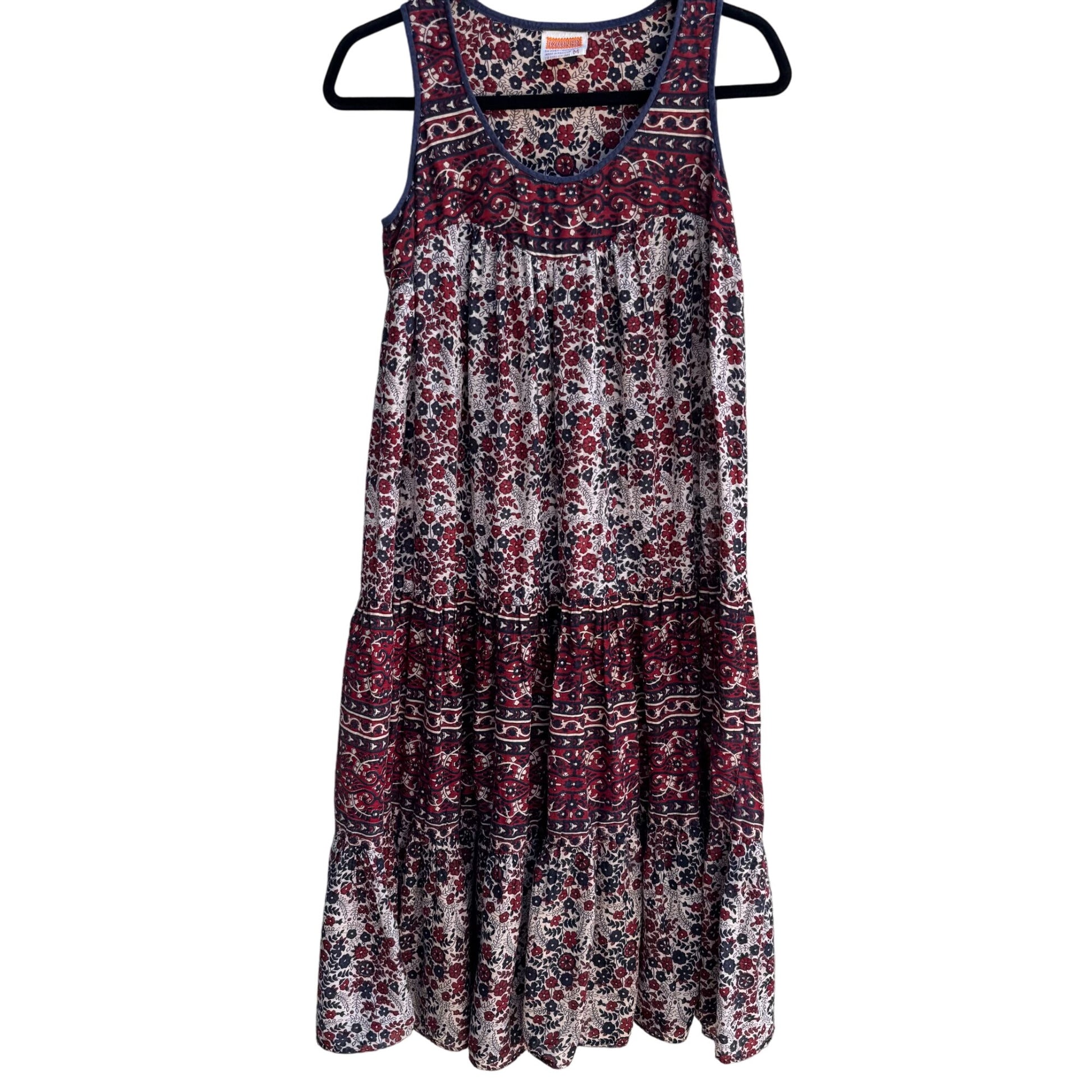 Kaiser Floral Red Blue Hippie Sleeveless India Cotton Boho Festival Maxi Dress M