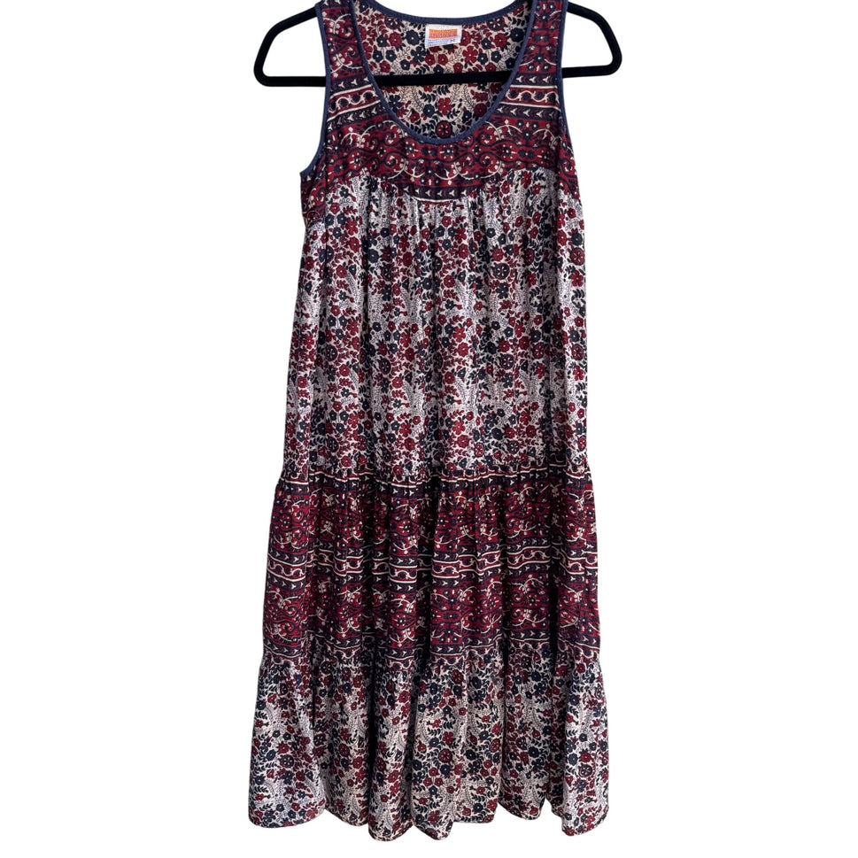 Kaiser Floral Red Blue Hippie Sleeveless India Cotton Boho Festival Maxi Dress M