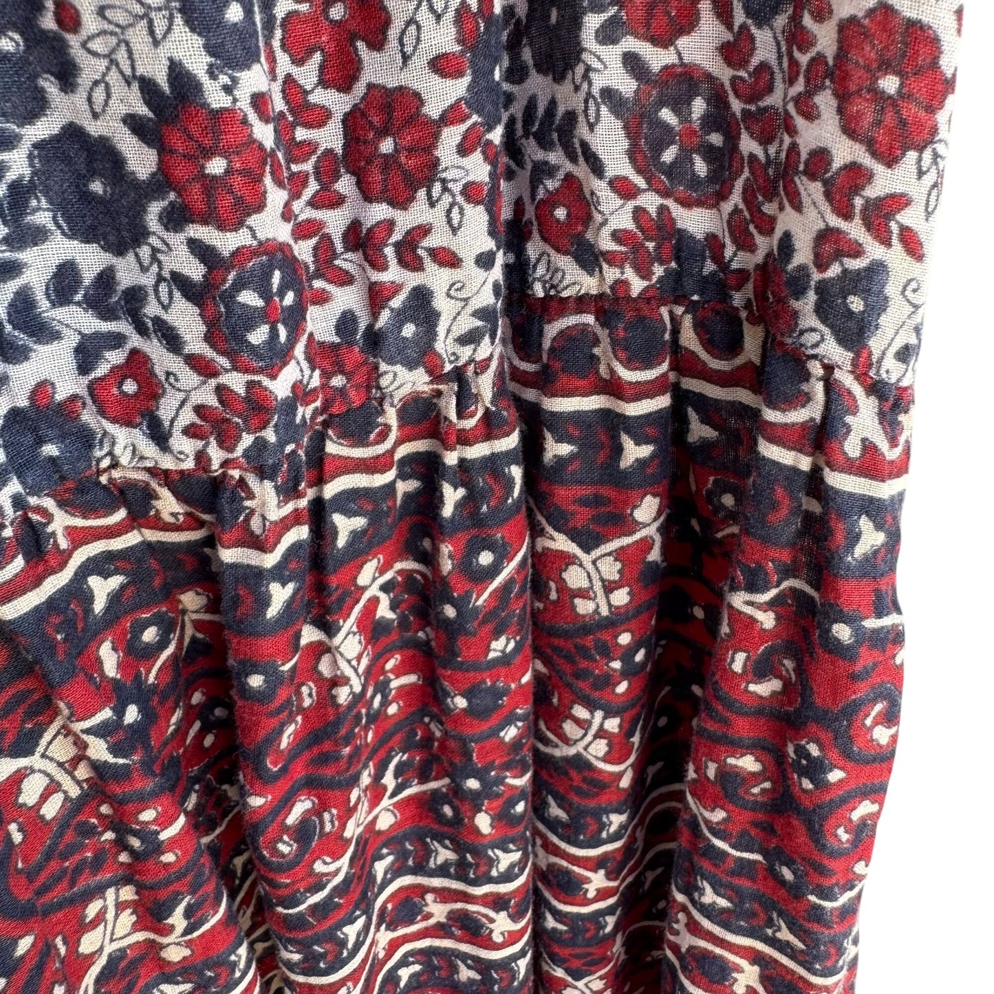 Kaiser Floral Red Blue Hippie Sleeveless India Cotton Boho Festival Maxi Dress M