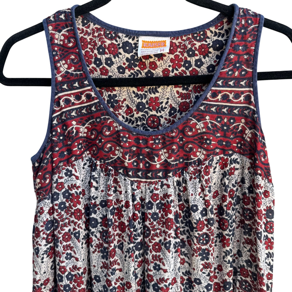 Kaiser Floral Red Blue Hippie Sleeveless India Cotton Boho Festival Maxi Dress M