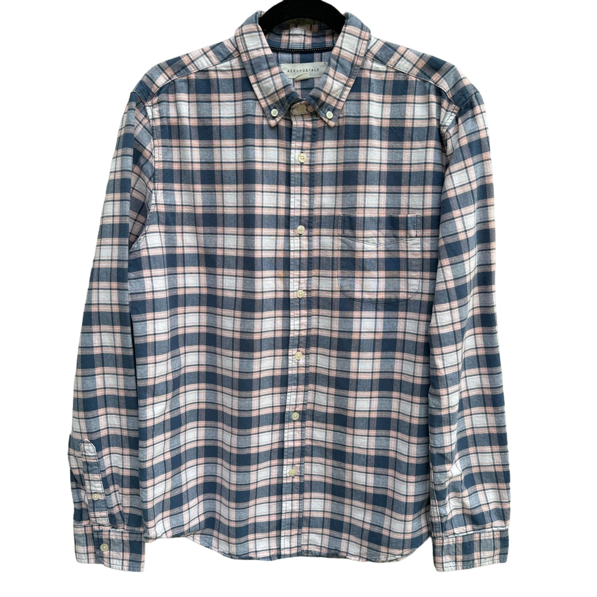 Aeropostale Mens Blue Pink Plaid Flannel Button-Down Outdoor Grunge Y2K Shirt M