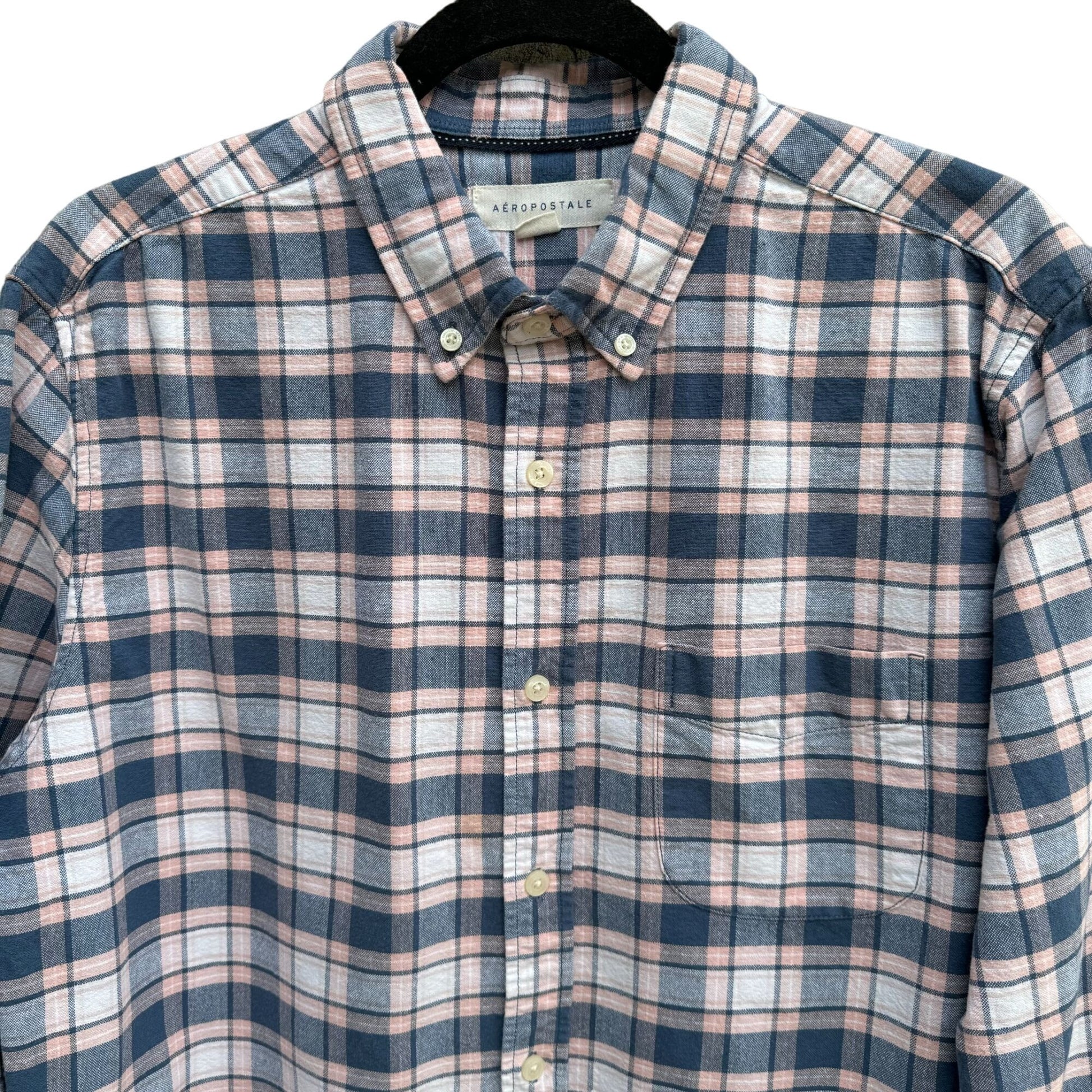 Aeropostale Mens Blue Pink Plaid Flannel Button-Down Outdoor Grunge Y2K Shirt M