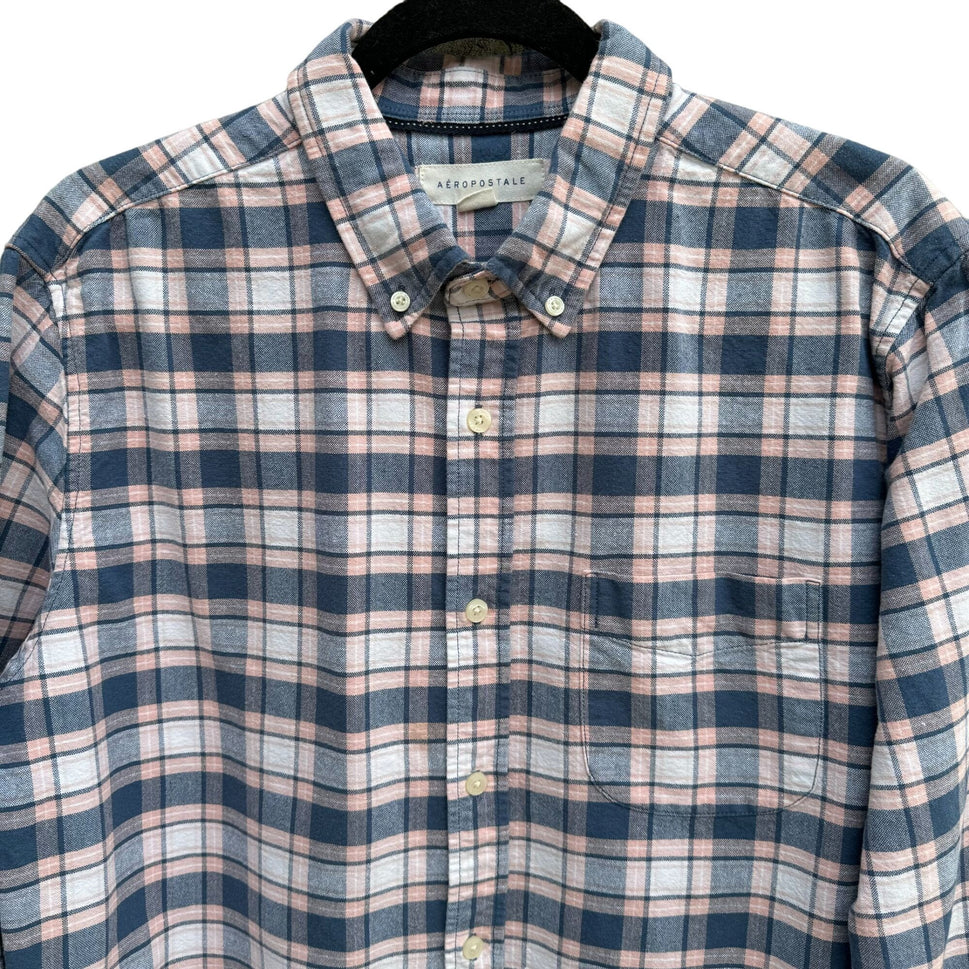 Aeropostale Mens Blue Pink Plaid Flannel Button-Down Outdoor Grunge Y2K Shirt M