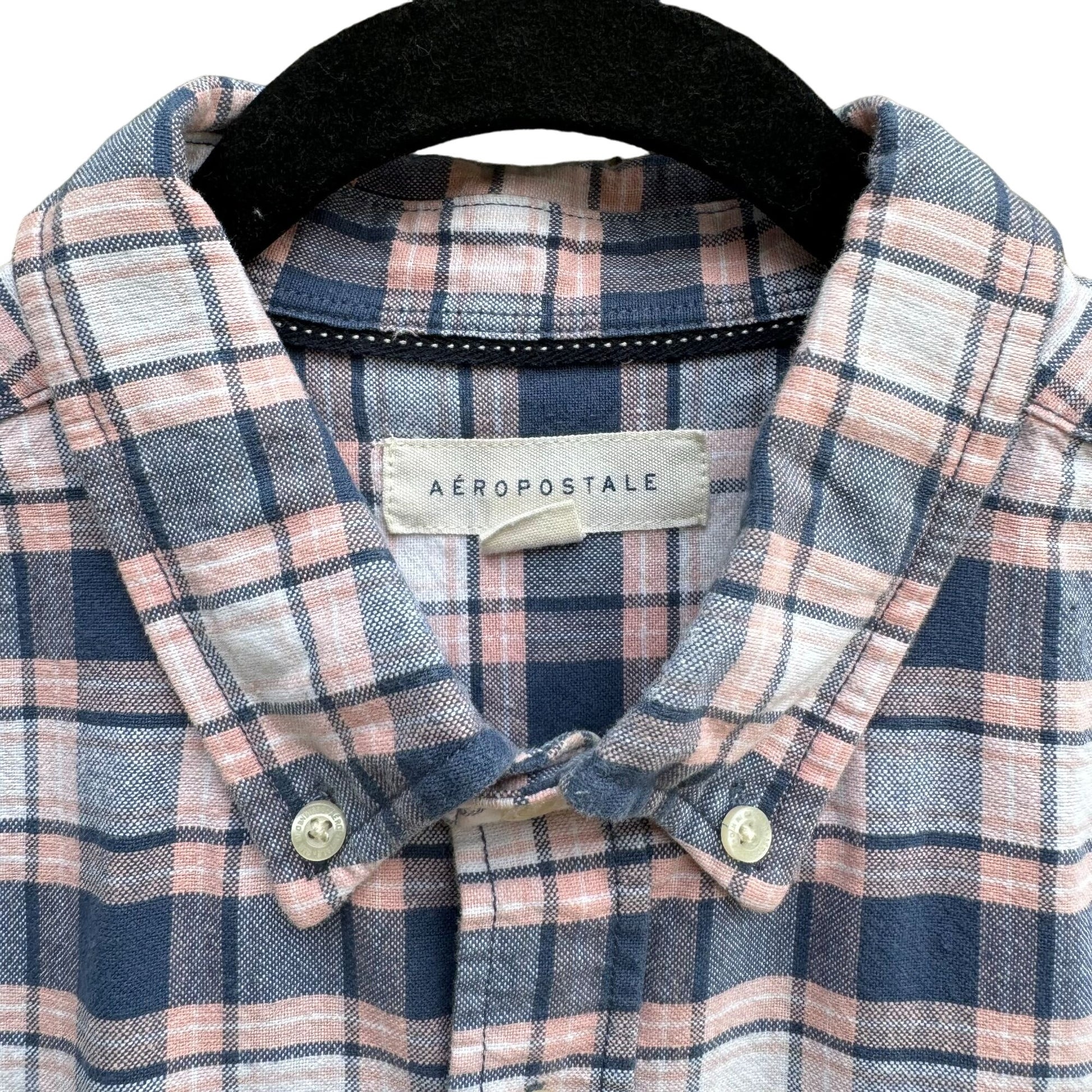 Aeropostale Mens Blue Pink Plaid Flannel Button-Down Outdoor Grunge Y2K Shirt M