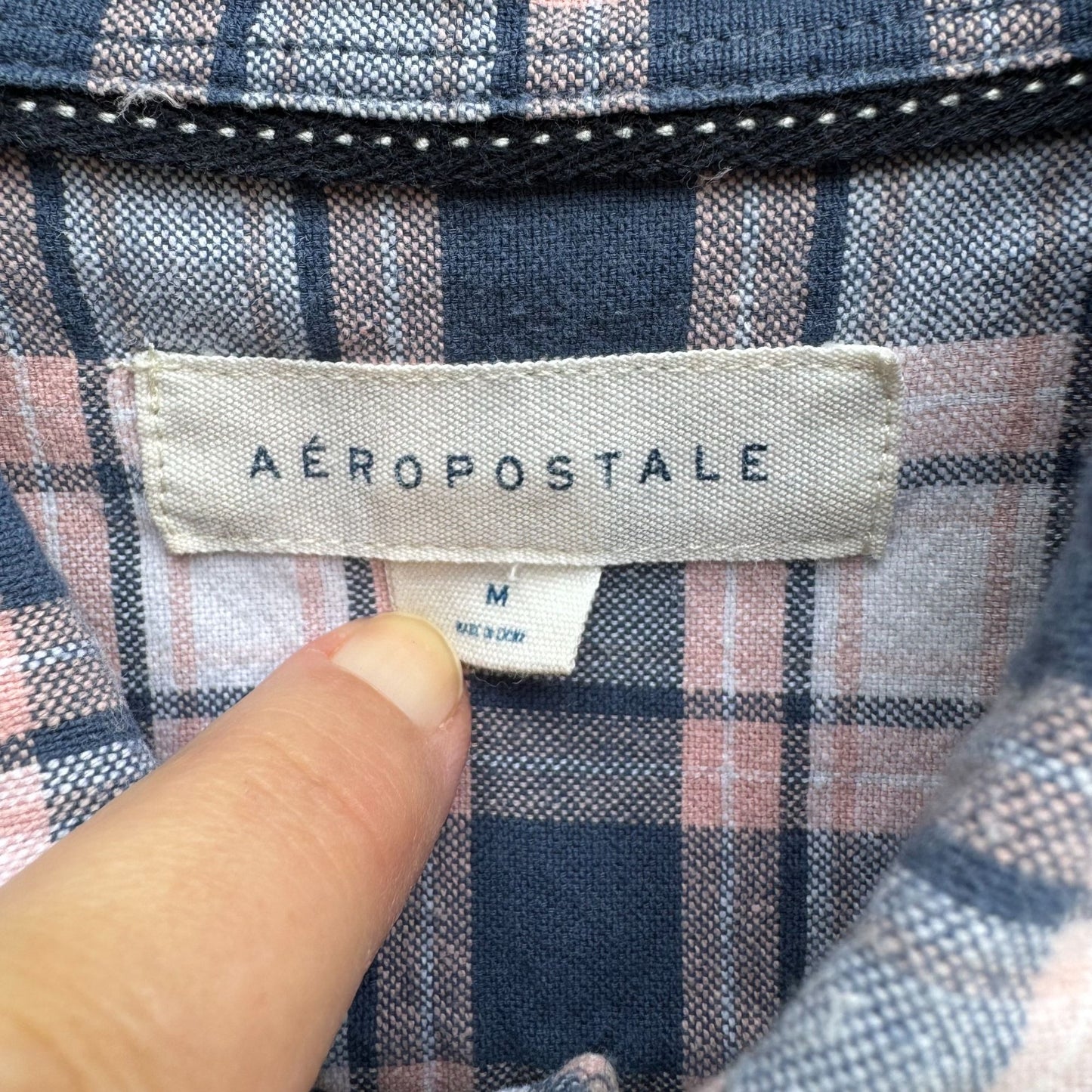 Aeropostale Mens Blue Pink Plaid Flannel Button-Down Outdoor Grunge Y2K Shirt M