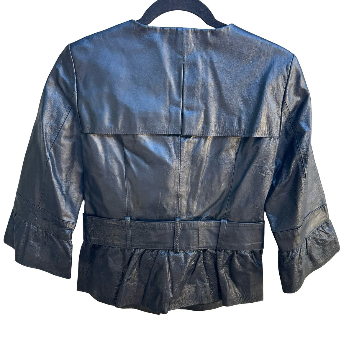 Vintage Y2K Belted Peplum Leather Goth Steampunk Double Breasted Jacket Black S