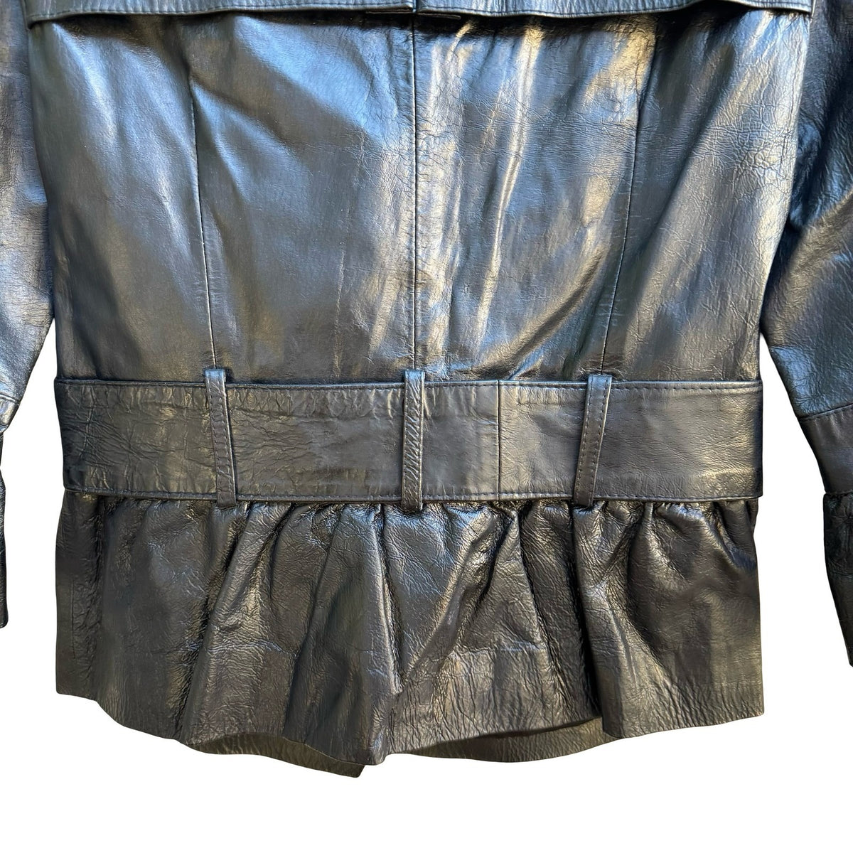 Vintage Y2K Belted Peplum Leather Goth Steampunk Double Breasted Jacket Black S