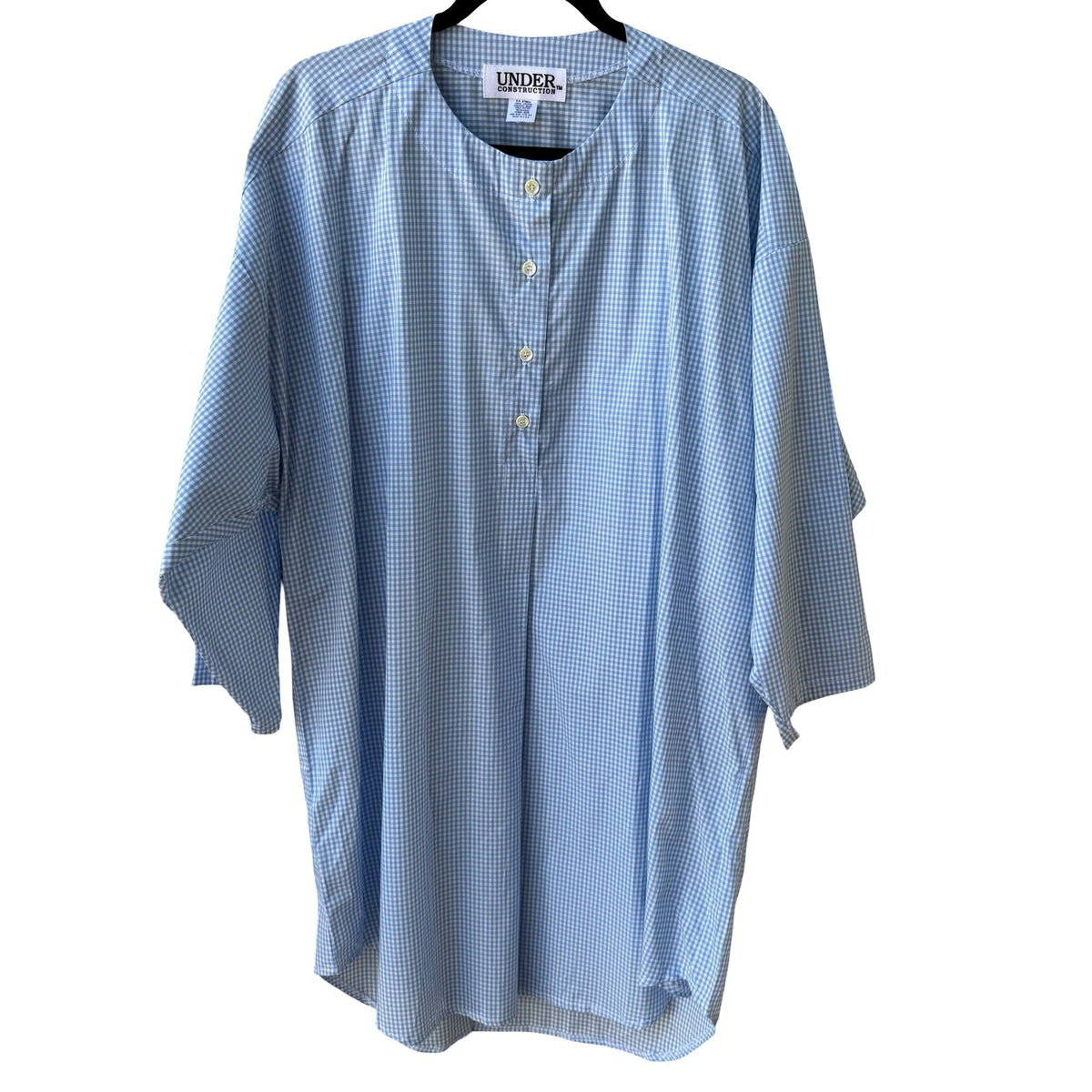 Under Construction Gingham Oversized Cotton Coastal Loungewear Sleep Top Blue OS