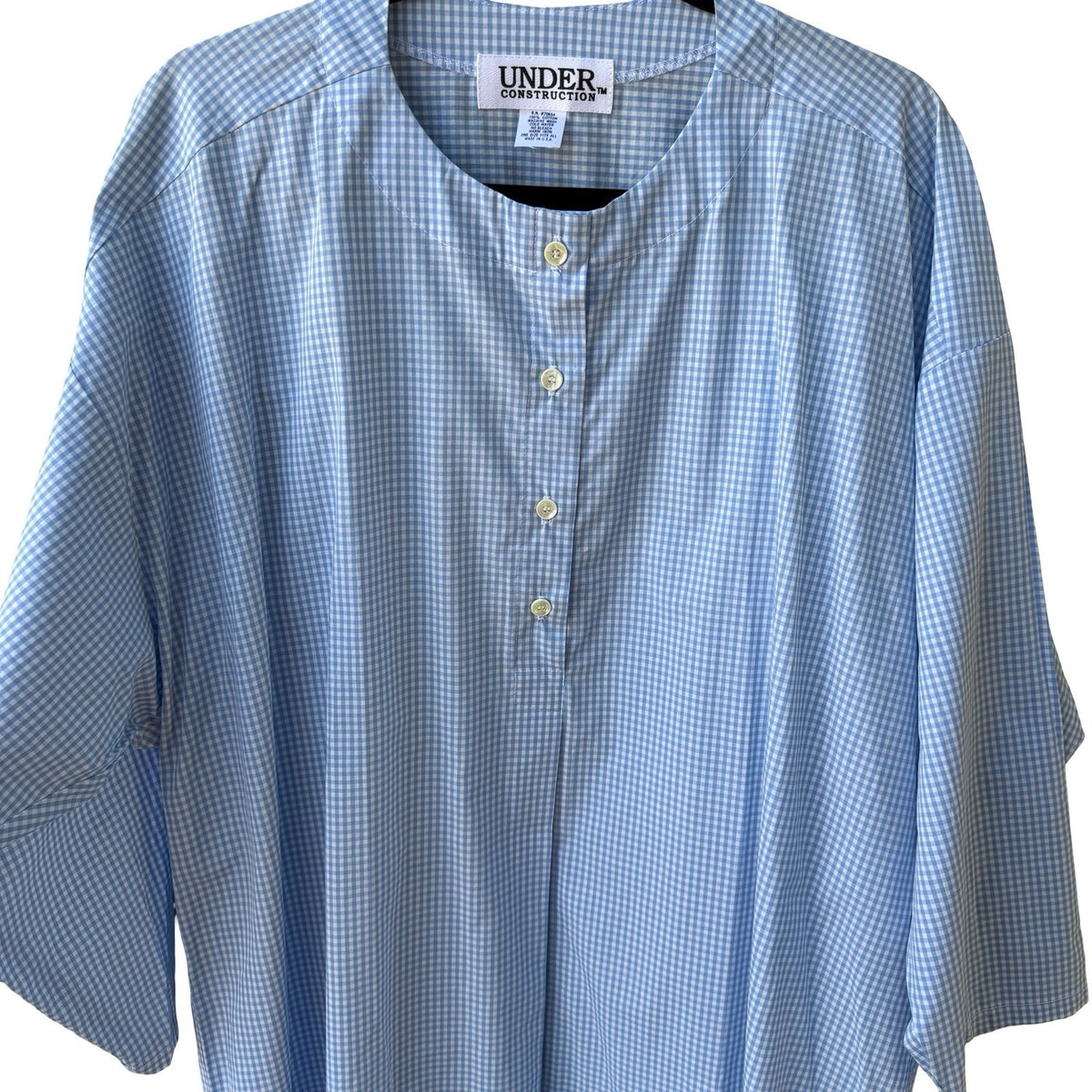 Under Construction Gingham Oversized Cotton Coastal Loungewear Sleep Top Blue OS