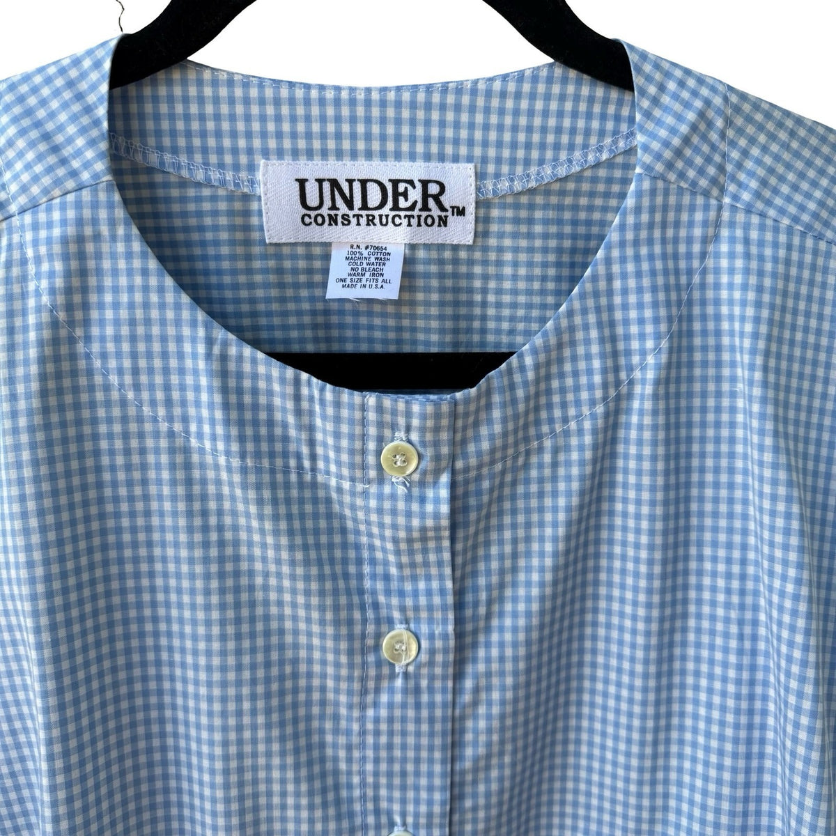 Under Construction Gingham Oversized Cotton Coastal Loungewear Sleep Top Blue OS