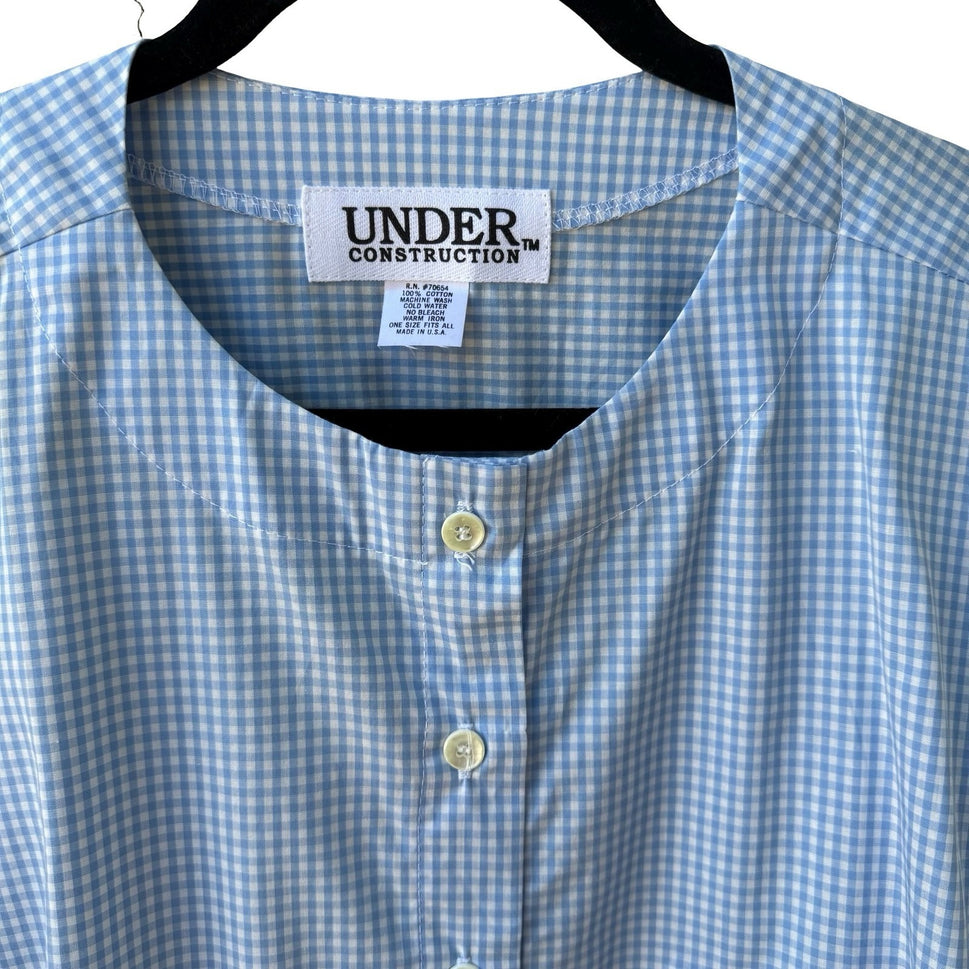 Under Construction Gingham Oversized Cotton Coastal Loungewear Sleep Top Blue OS