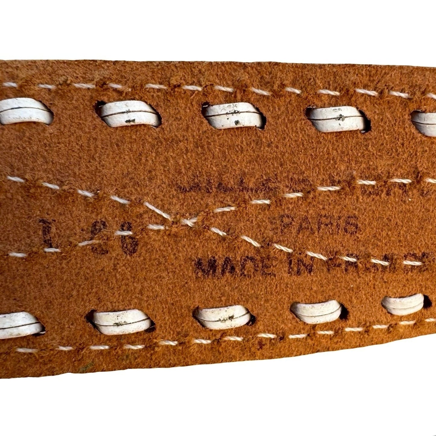 Gilles Herve Vintage Red Leather Western Belt White Whipstitch Made France Paris