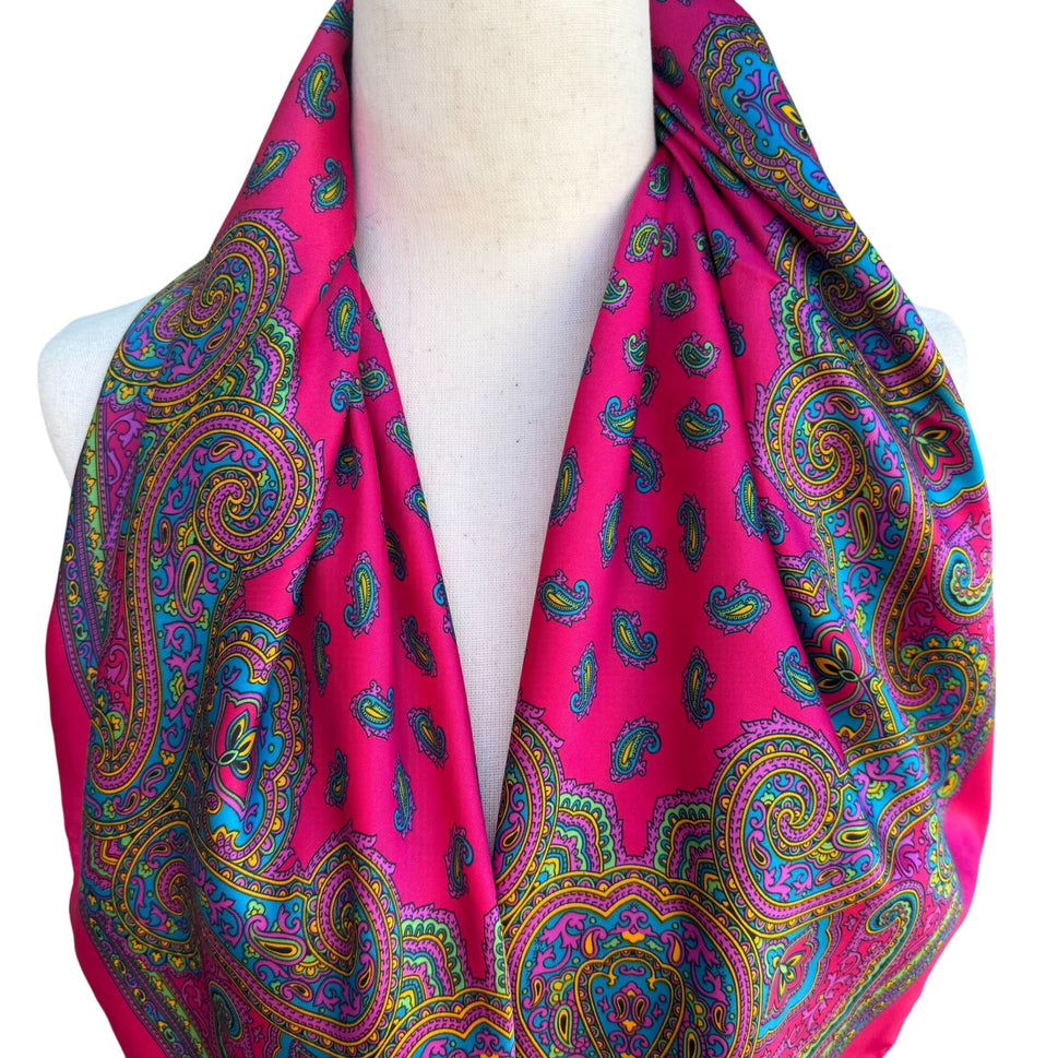 Vintage Montgomery Ward Pink Paisley Scarf Wrap Shawl Made In Italy 30" Square