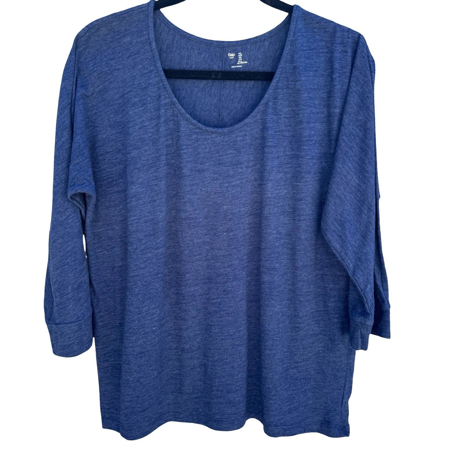 Gap WKND 3/4 Dolman Sleeve Top Marine Blue Heathered Scoop Neck L Minimalist