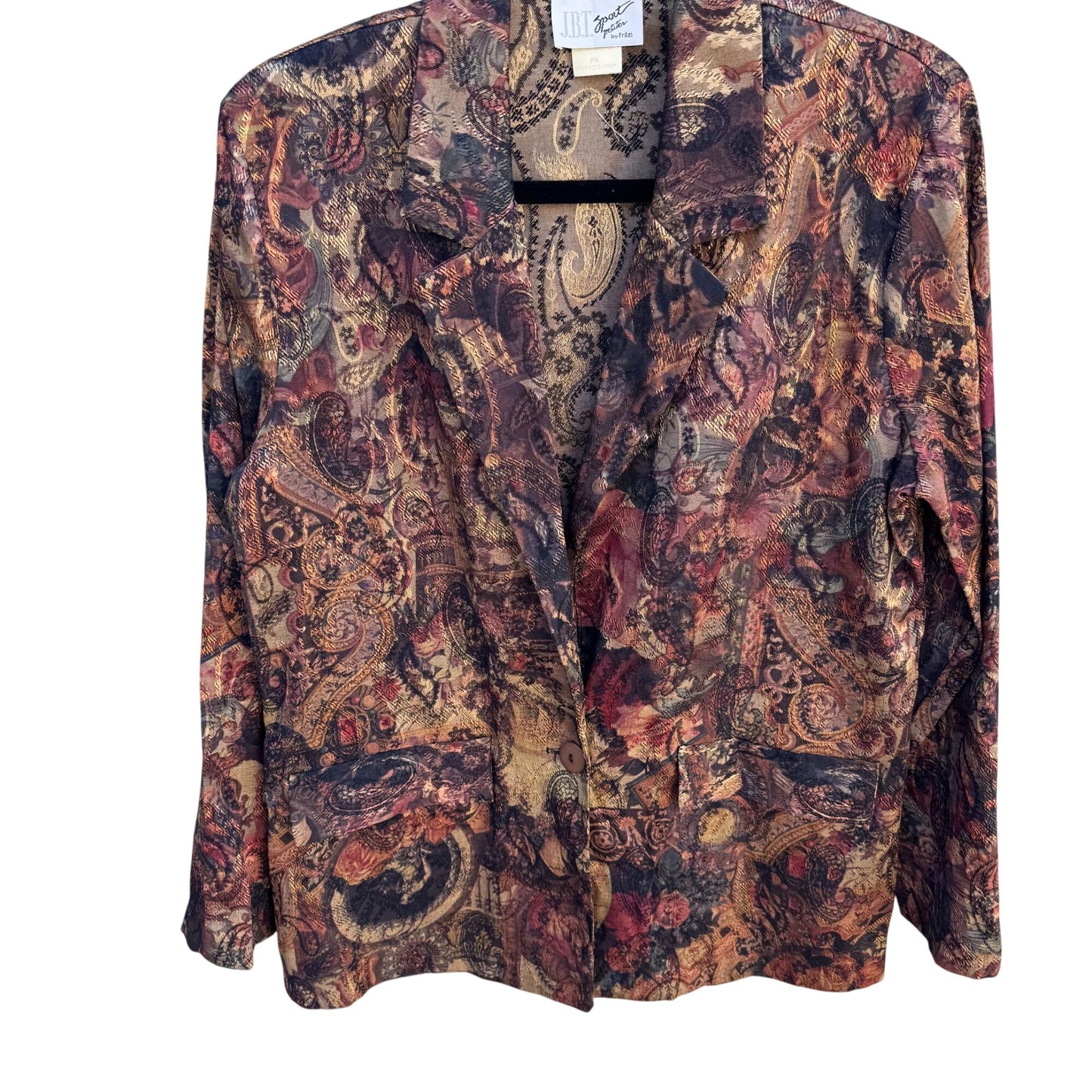 JBT Sport Petite By Fritzi Vintage Womens Paisley Jacquard One Button Blazer PM
