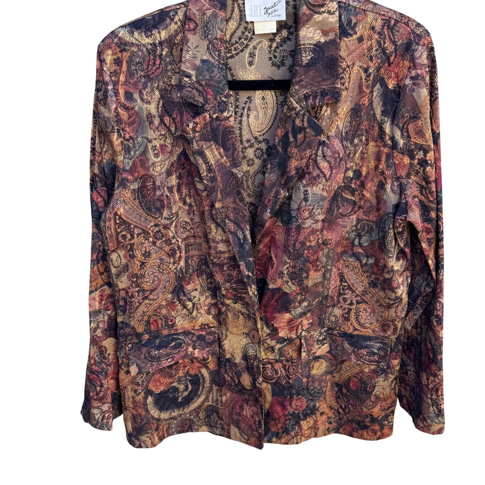 JBT Sport Petite By Fritzi Vintage Womens Paisley Jacquard One Button Blazer PM