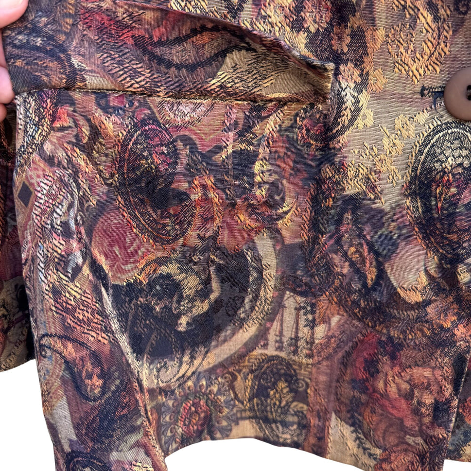 JBT Sport Petite By Fritzi Vintage Womens Paisley Jacquard One Button Blazer PM