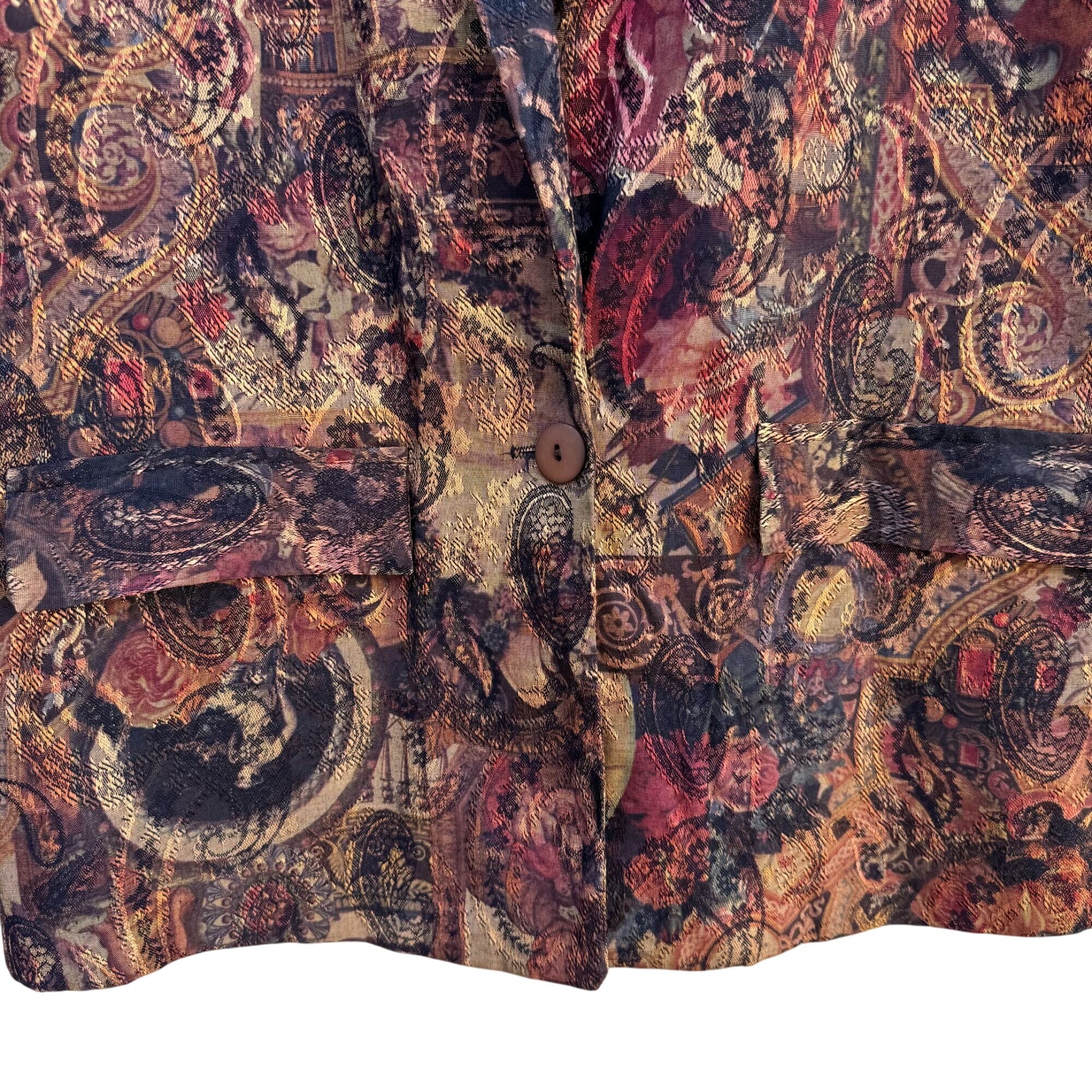 JBT Sport Petite By Fritzi Vintage Womens Paisley Jacquard One Button Blazer PM