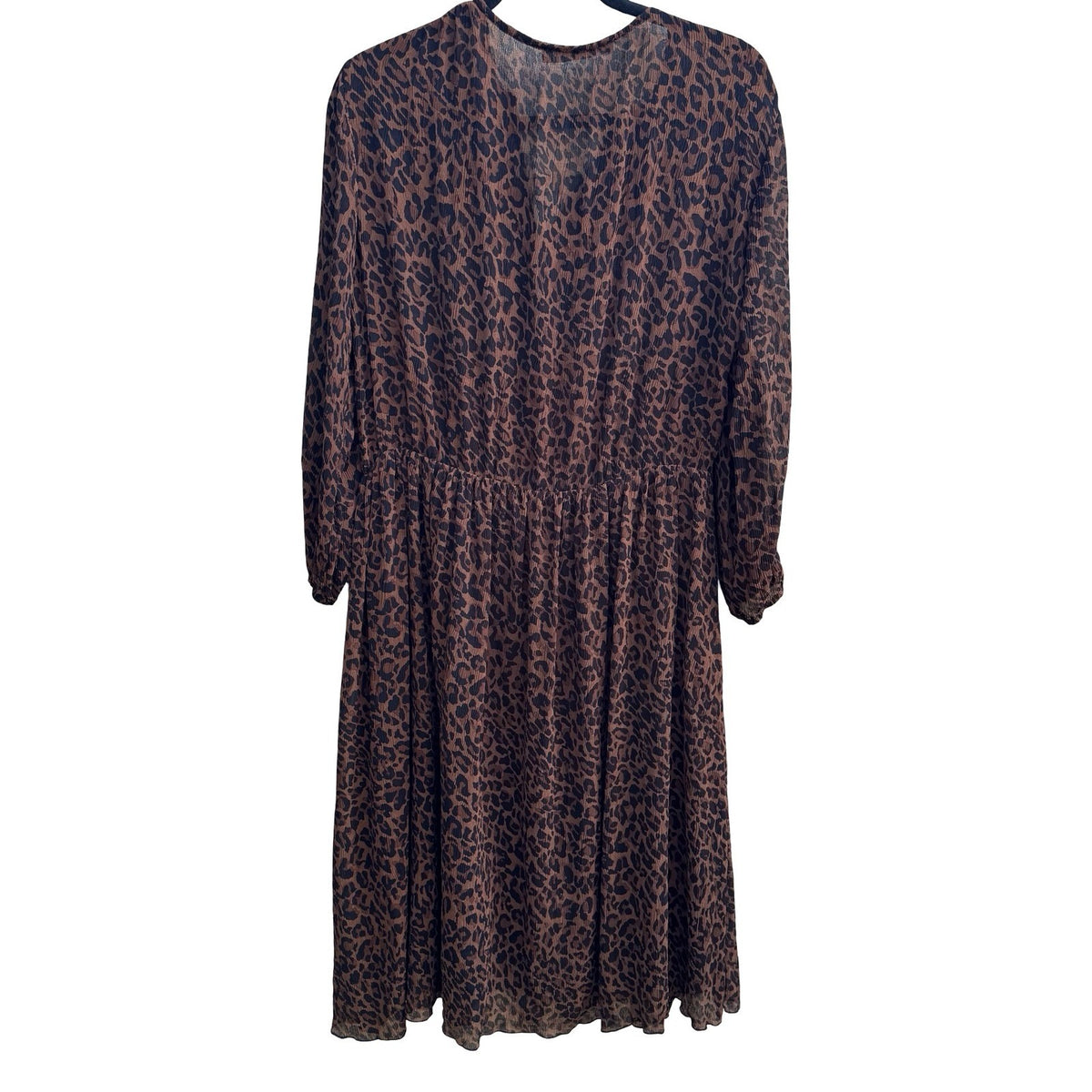 Zara Mob Wife Boho Sheer Ruffle Plisse Leopard Print Boho Midi Dress Brown XS
