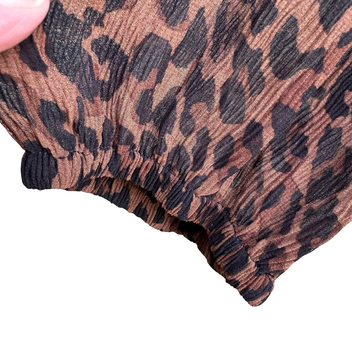 Zara Mob Wife Boho Sheer Ruffle Plisse Leopard Print Boho Midi Dress Brown XS