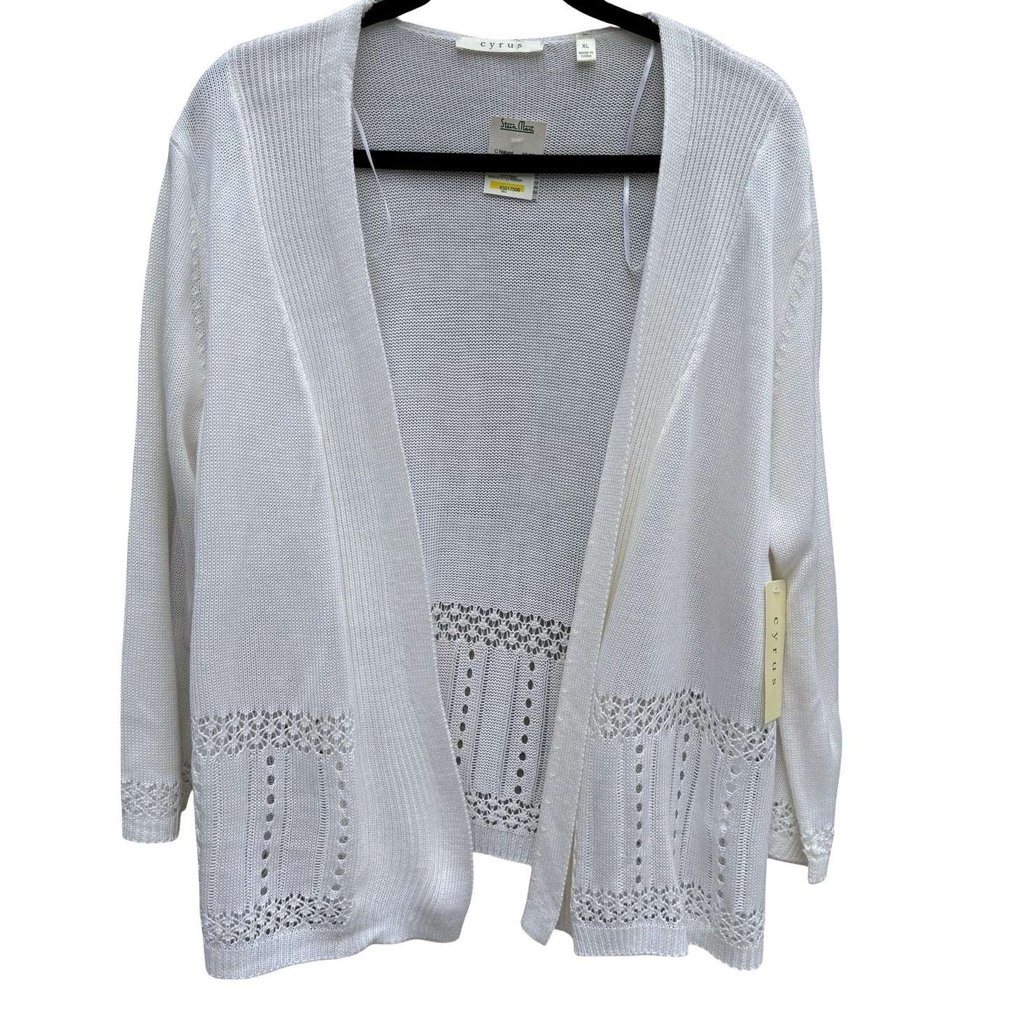 Cyrus Womens XL White Open Front Pointelle Knit Cardigan NEW Coastal Layering