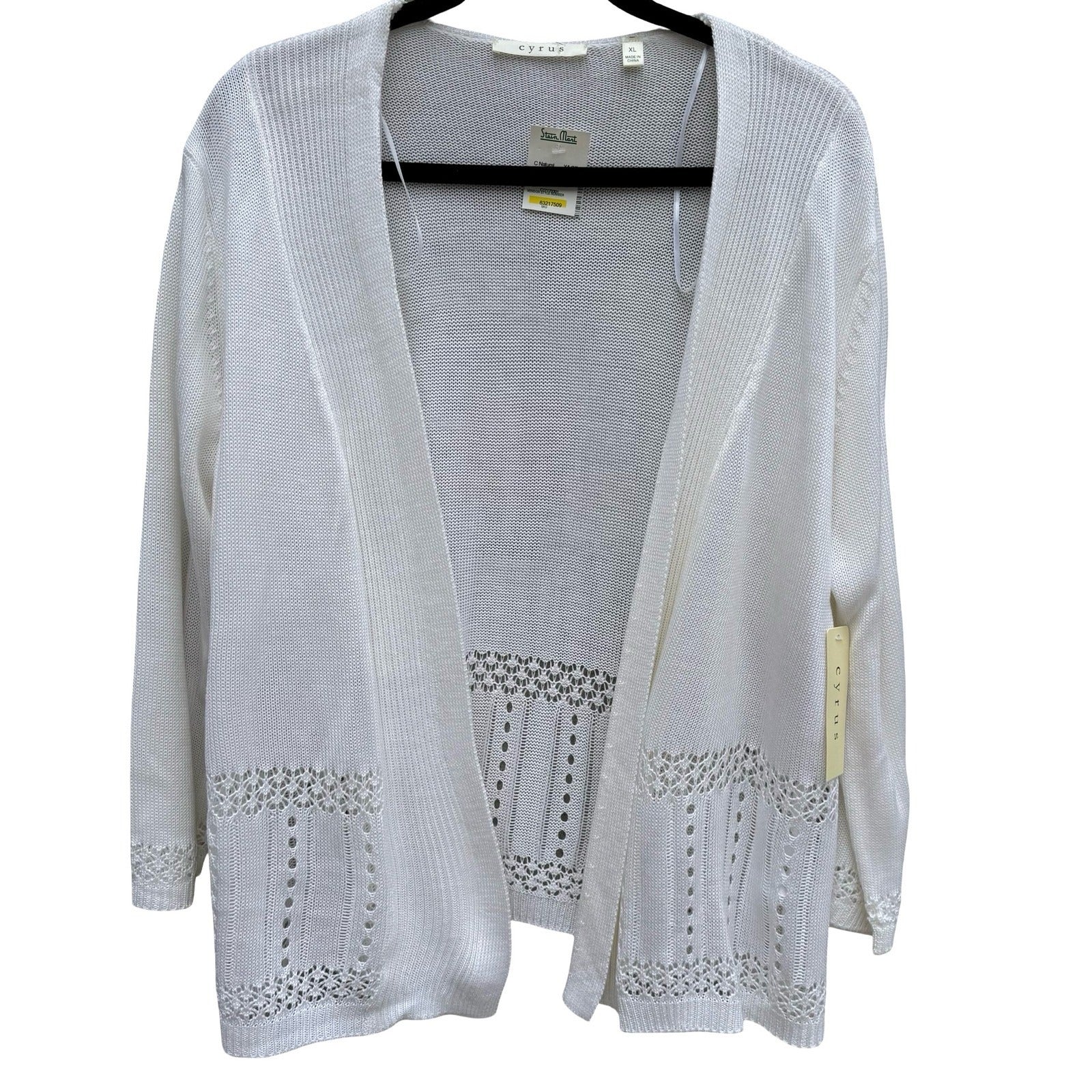 Cyrus Womens XL White Open Front Pointelle Knit Cardigan NEW Coastal Layering