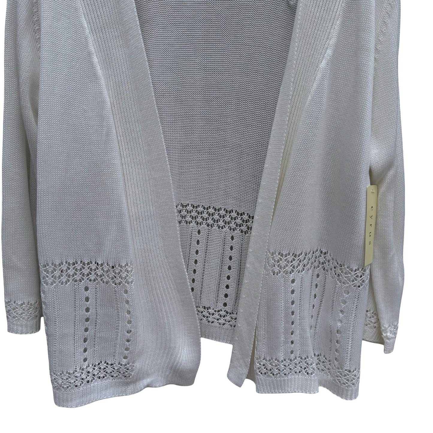 Cyrus Womens XL White Open Front Pointelle Knit Cardigan NEW Coastal Layering