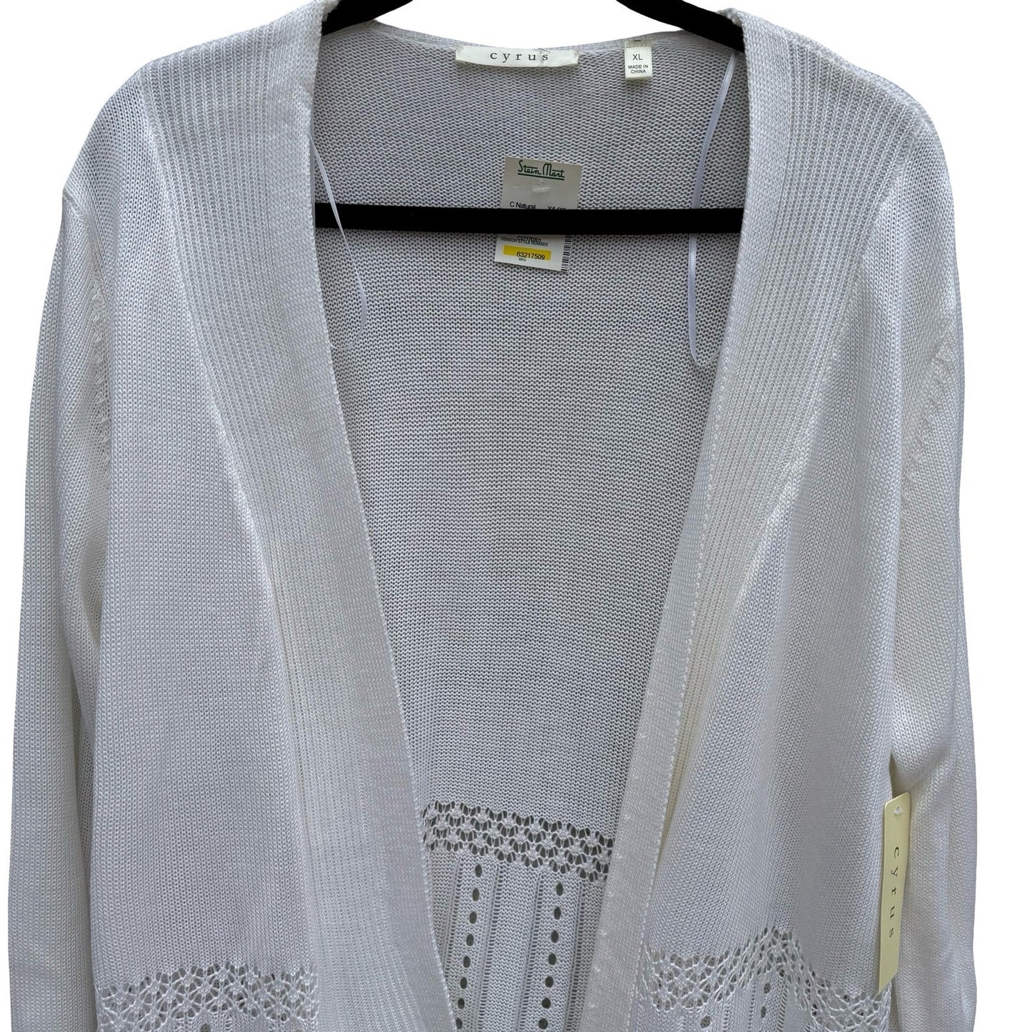 Cyrus Womens XL White Open Front Pointelle Knit Cardigan NEW Coastal Layering