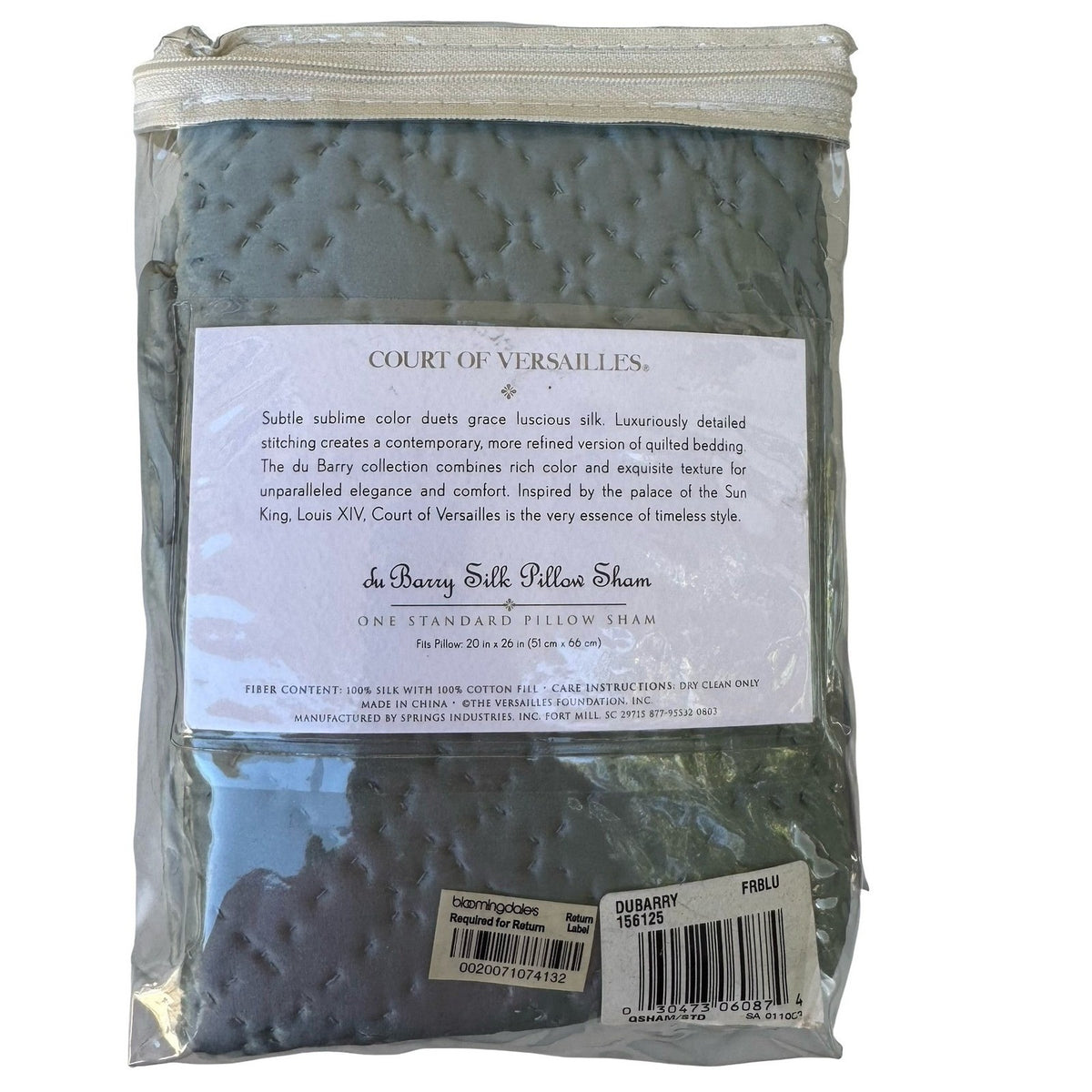 Court of Versailles du Barry Silk Quilted Pillow Sham Blue Green Standard One Sz