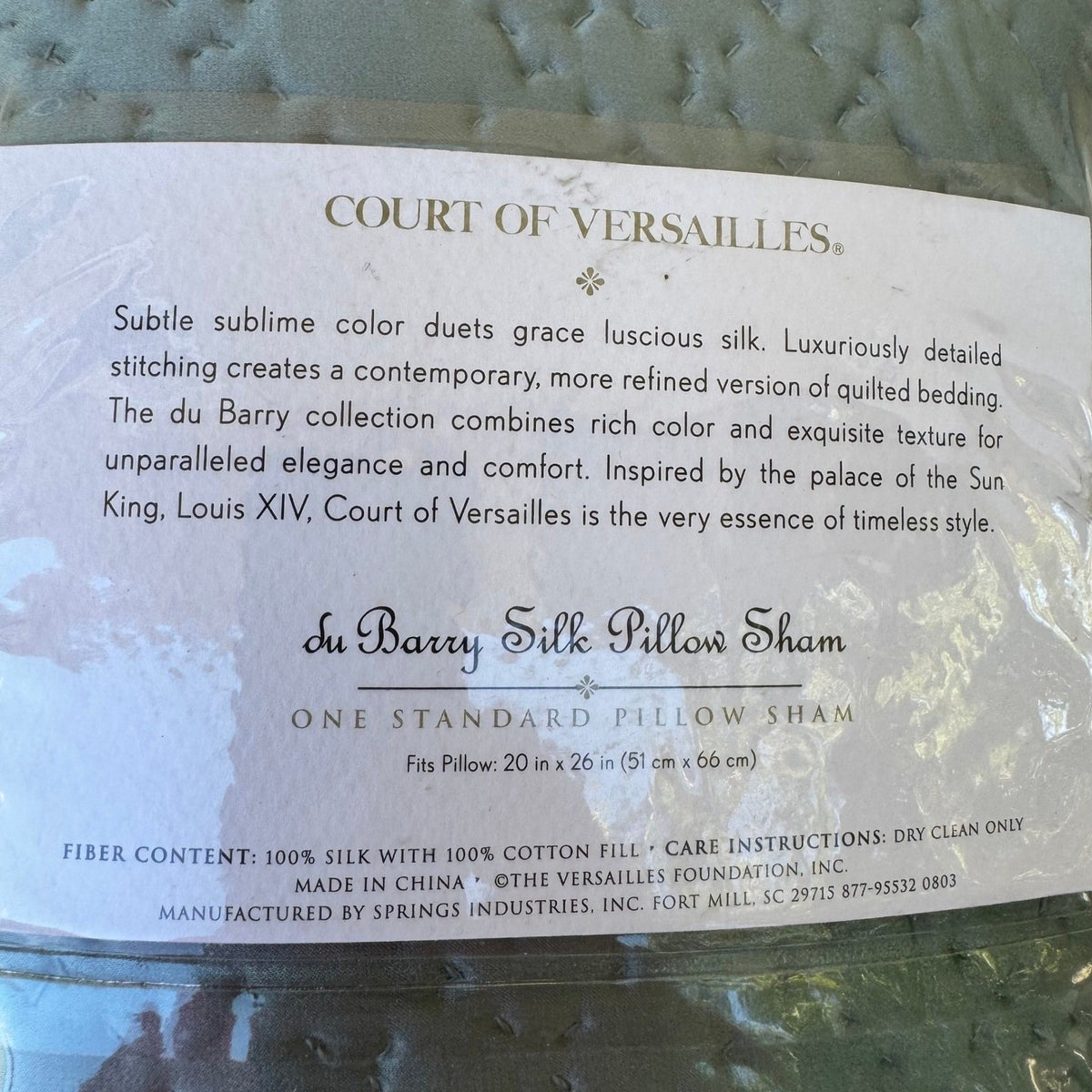 Court of Versailles du Barry Silk Quilted Pillow Sham Blue Green Standard One Sz