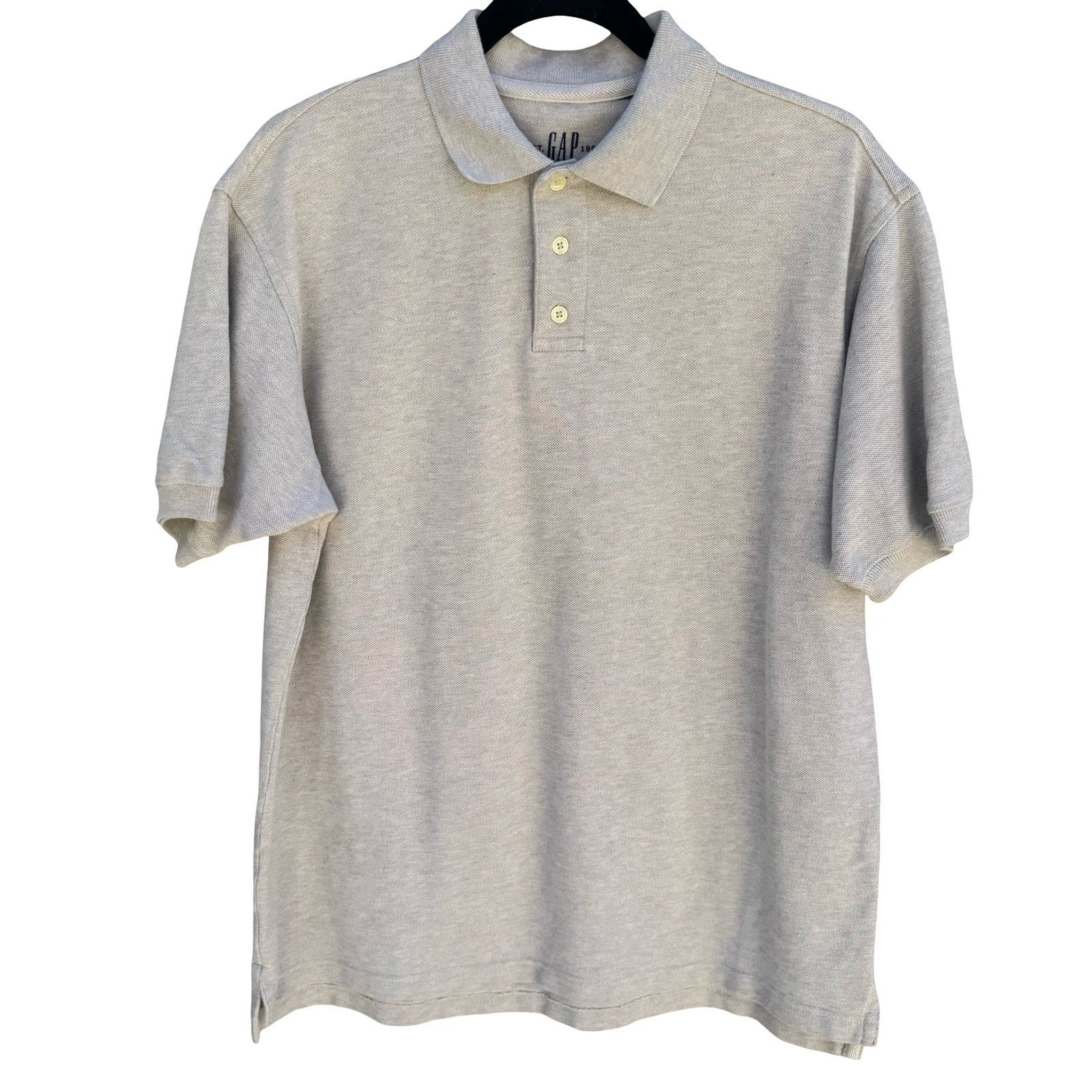 GAP Mens Preppy Pique Polo Minimalist Shirt Neutral Grey Old Money All Cotton L