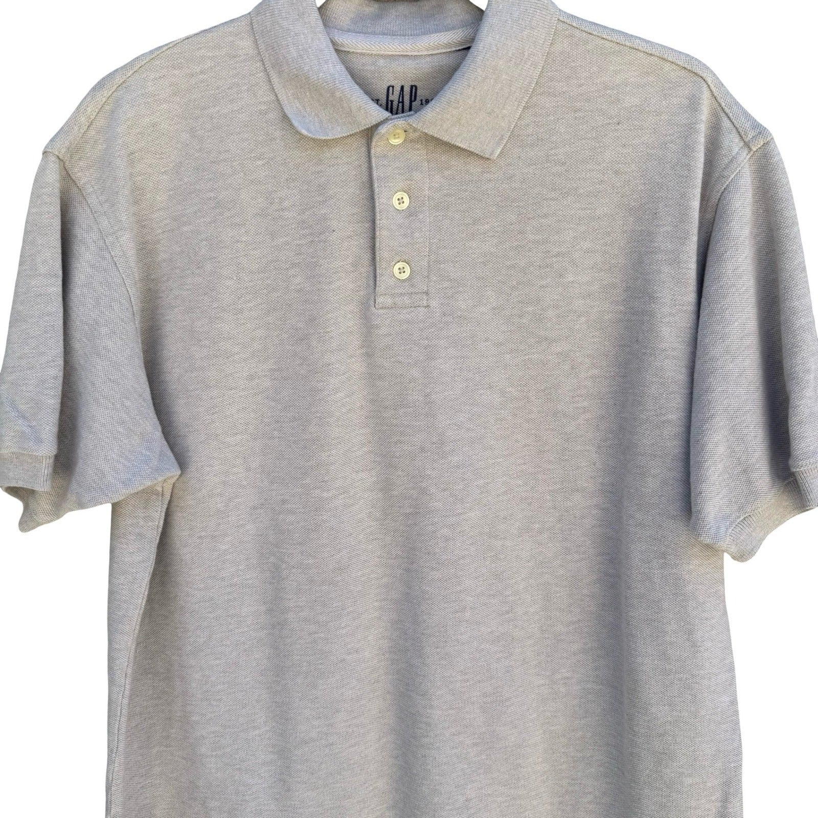 GAP Mens Preppy Pique Polo Minimalist Shirt Neutral Grey Old Money All Cotton L